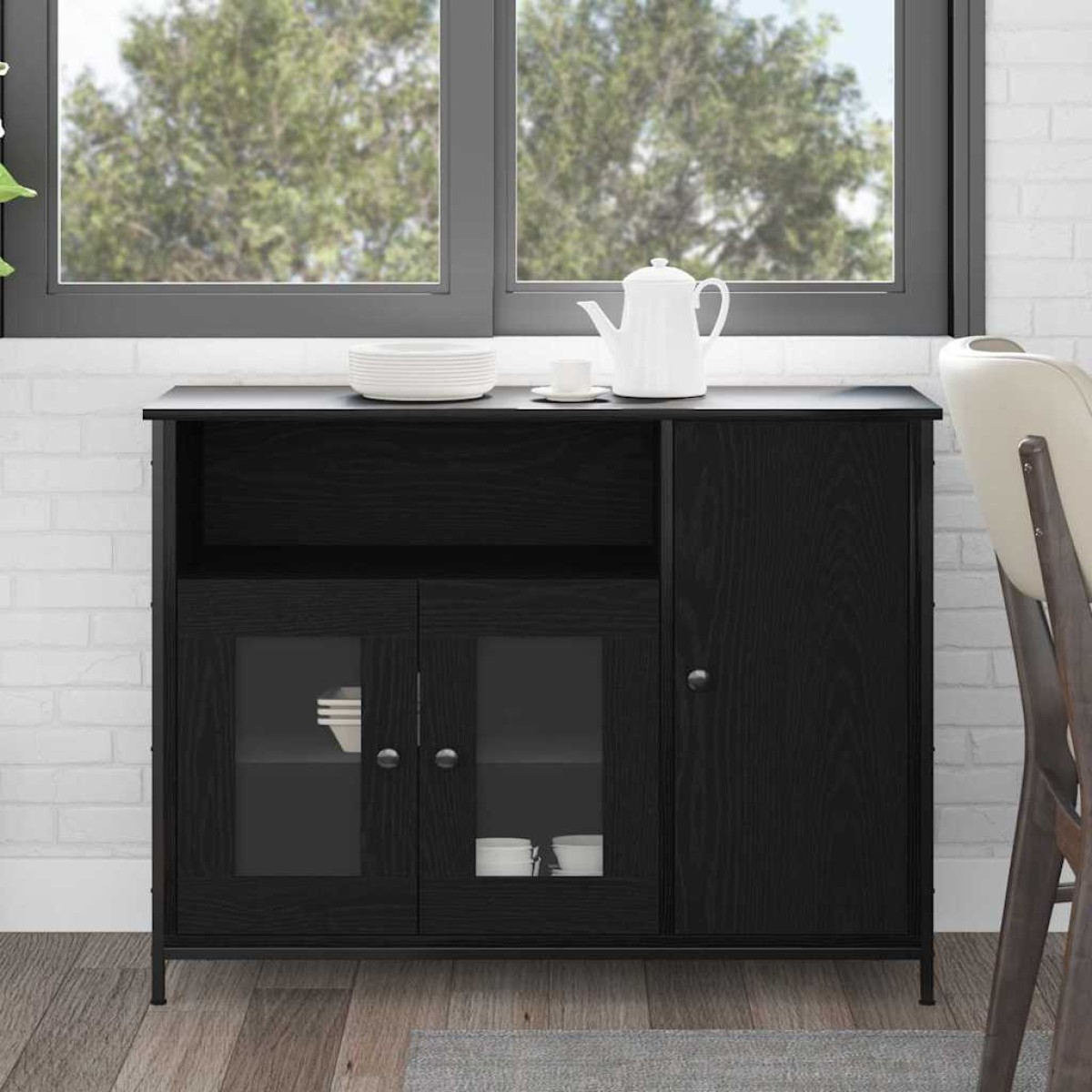 vidaXL Πλαϊνό γραφείο Μαύρη Οξυά 100 x 35 x 75 εκ.