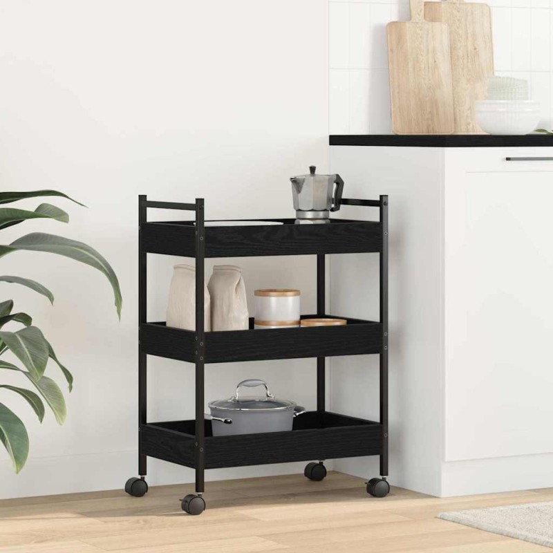 vidaXL Καρότσι Κουζίνας Μαύρη δρυς 50 x 30 x 70 εκ. Επεξεργασμένο Ξύλο
