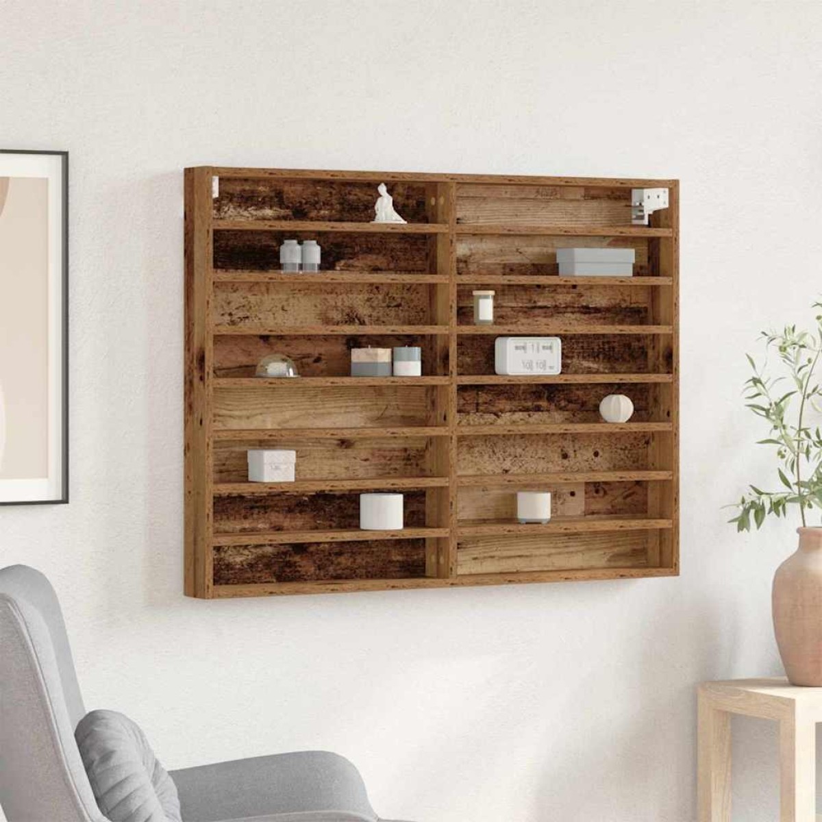 vidaXL Βιτρίνα Επιτοίχιο Παλιό ξύλο 100 x 8,5 x 75 cm