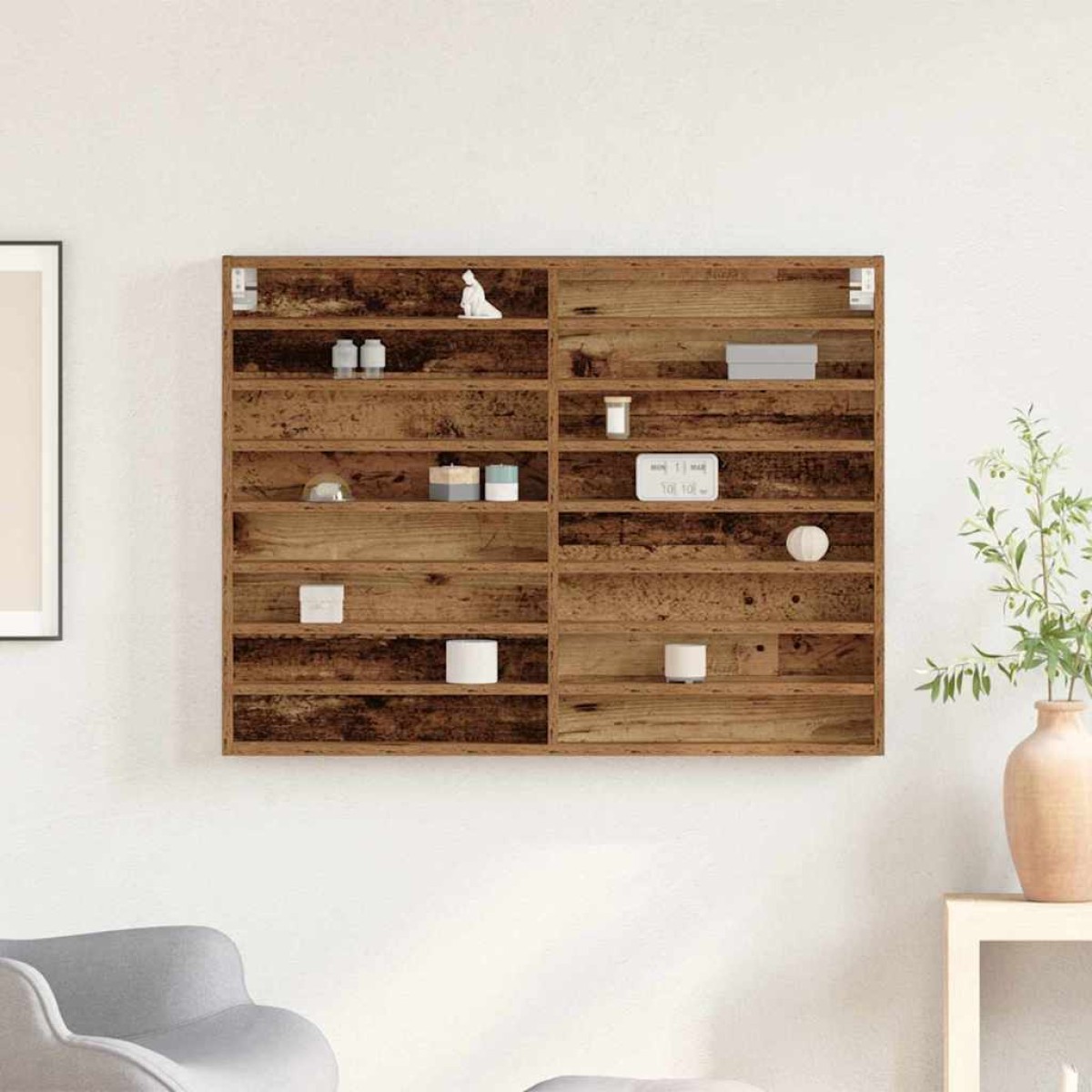 vidaXL Βιτρίνα Επιτοίχιο Παλιό ξύλο 100 x 8,5 x 75 cm