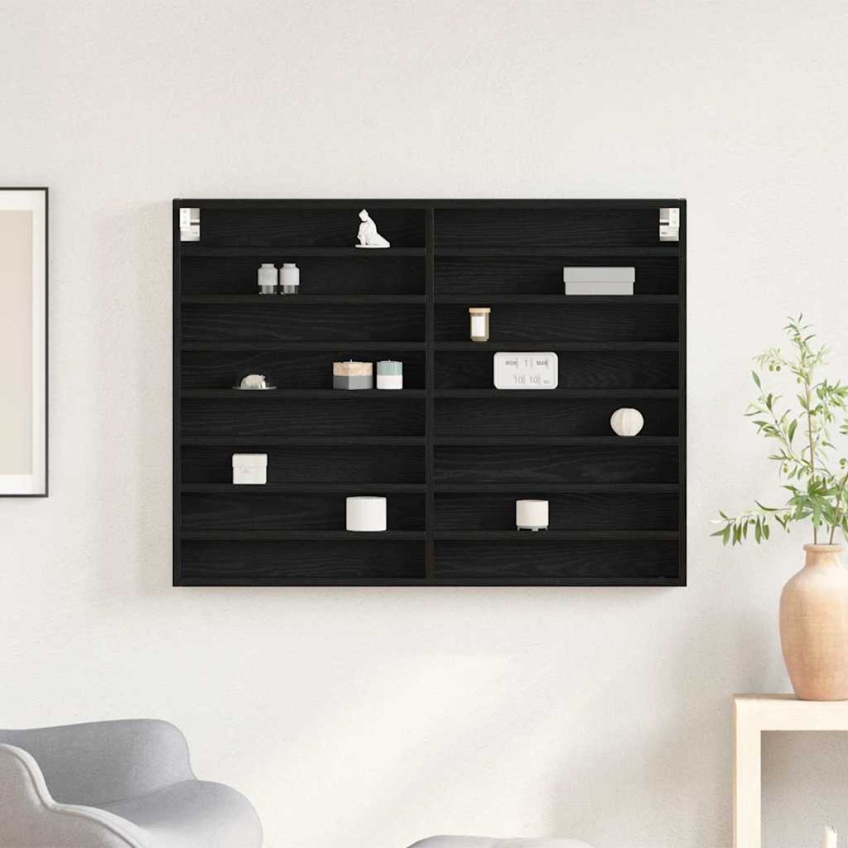 vidaXL Βιτρίνα Επιτοίχιο Μαύρη Οξυά 100 x 8,5 x 75 cm