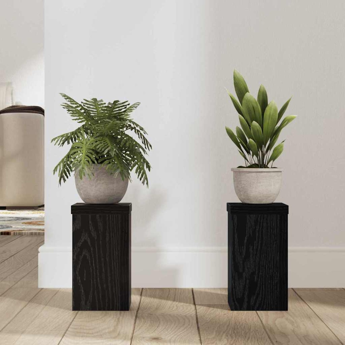 vidaXL Βάση φυτών 2 τμχ. Μαύρη Οξυά 10 x 10 x 18 cm Επεξεργασμένο Ξύλο
