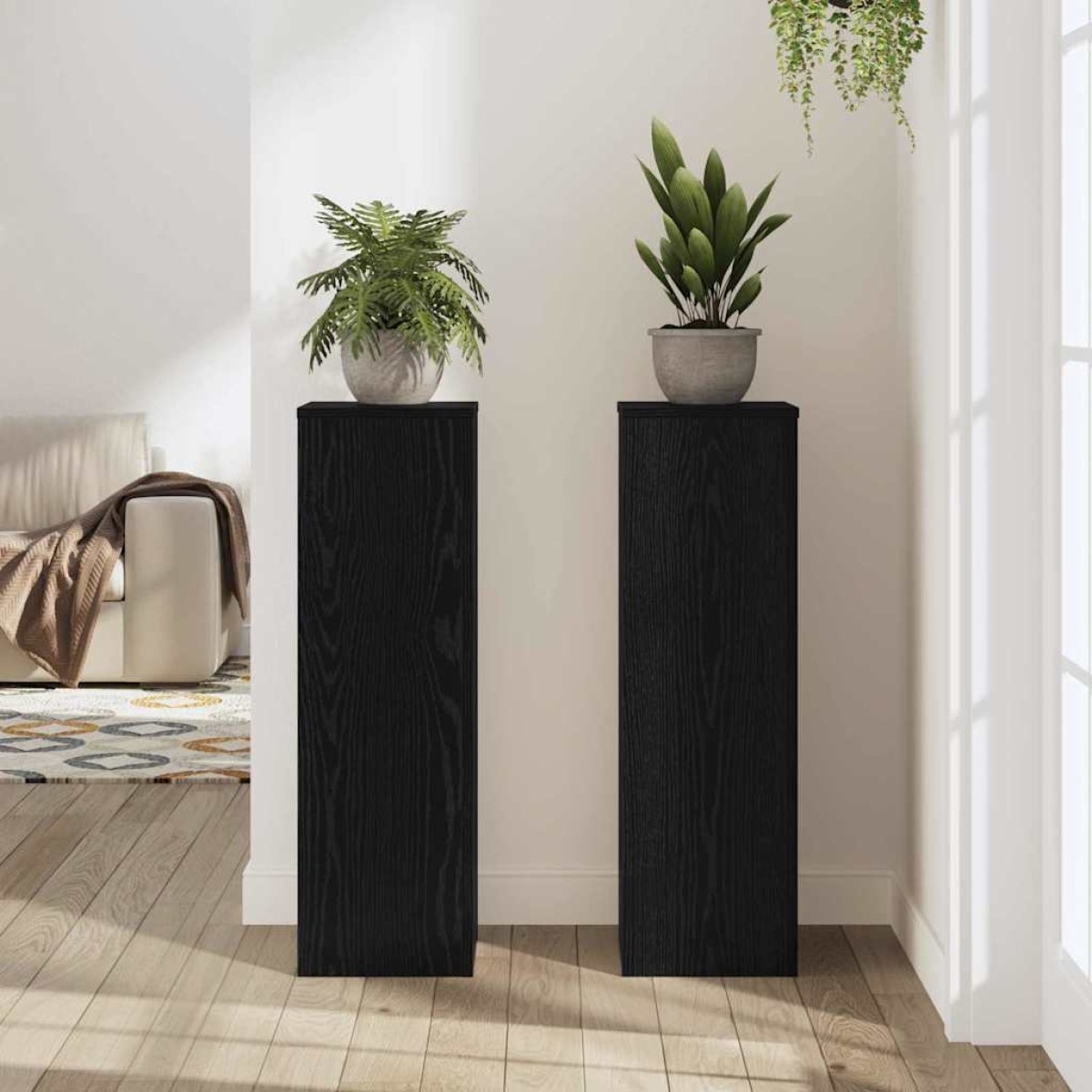 vidaXL Βάση φυτών 2 τμχ. Μαύρη Οξυά 25 x 25 x 80 cm Επεξεργασμένο Ξύλο