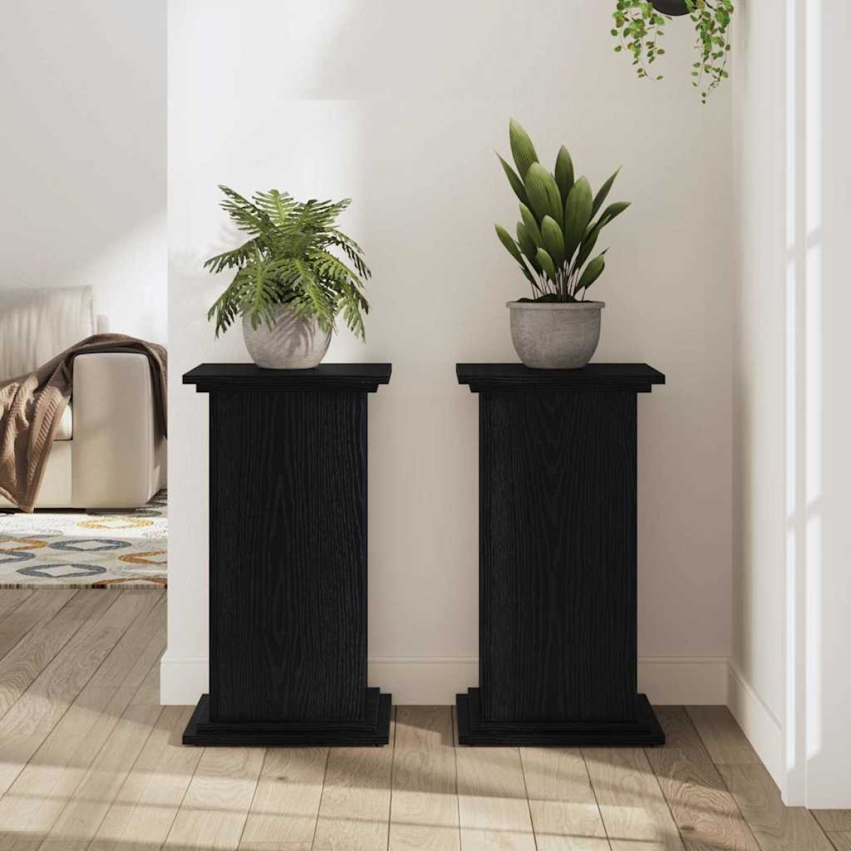 vidaXL Βάση φυτών Μαύρη Οξυά 33 x 33 x 60 εκ Επεξεργασμένο ξύλο