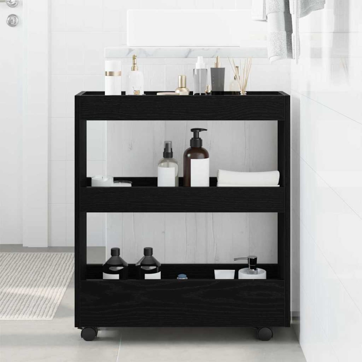 vidaXL Λεπτό Καρότσι Αποθήκευσης Μαύρη Οξυά 60 x 18 x 70 εκ