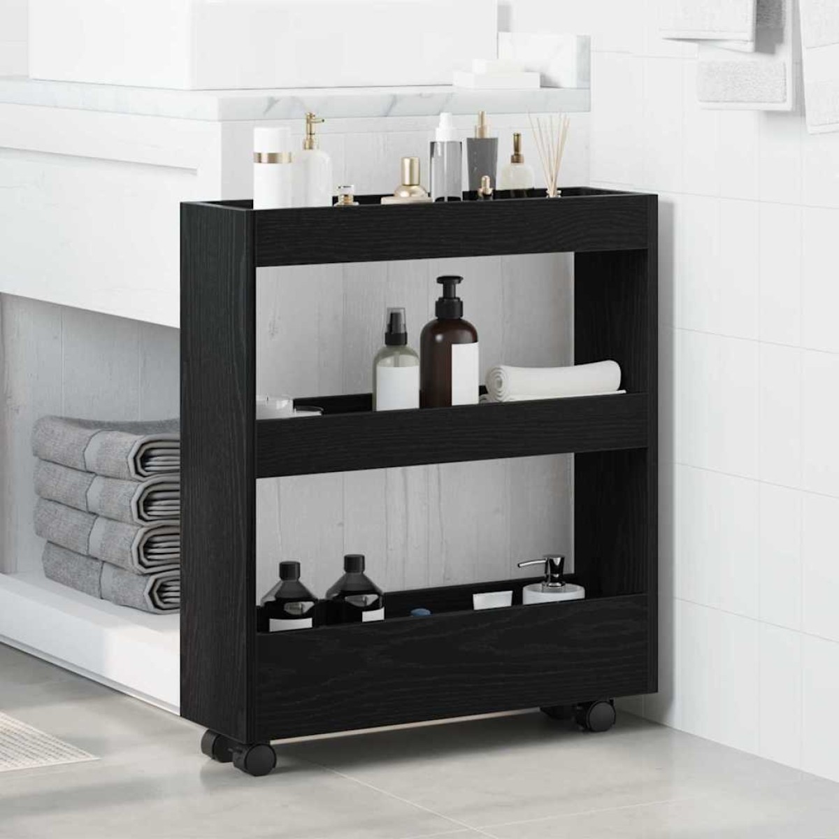 vidaXL Λεπτό Καρότσι Αποθήκευσης Μαύρη Οξυά 60 x 18 x 70 εκ
