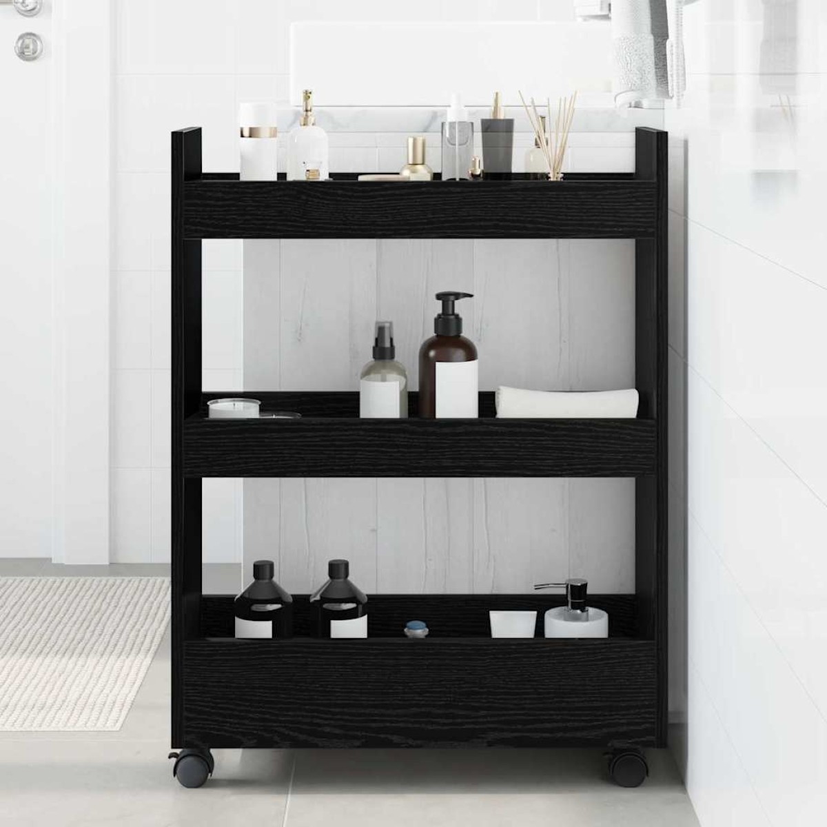 vidaXL Λεπτό Καρότσι Αποθήκευσης Μαύρη Οξυά 60 x 22 x 80 εκ.