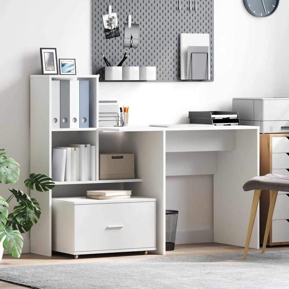 vidaXL Ντουλάπι με Συρτάρια με τροχούς Λευκό 55 x 45 x 31 εκ