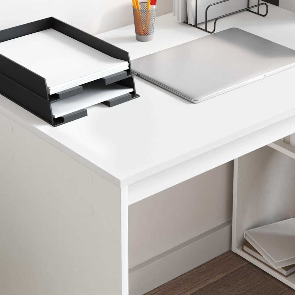 vidaXL Γραφείο Λευκό Επεξεργασμένο Ξύλο 108 x 55 x 103.5 εκ.
