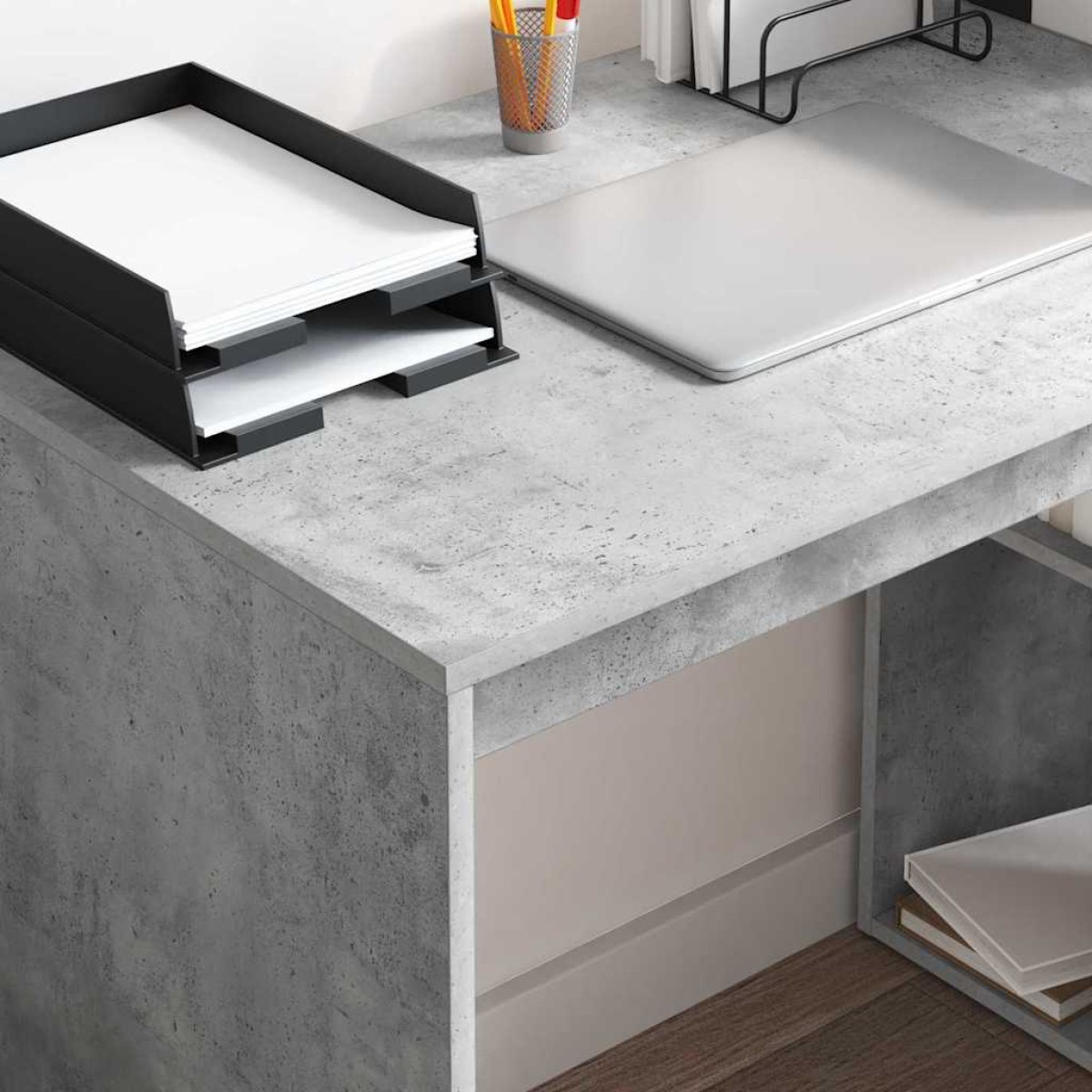 vidaXL Γραφείο Σκυρόδεμα Γκρι Επεξεργασμένο Ξύλο 108 x 55 x 103.5 εκ.