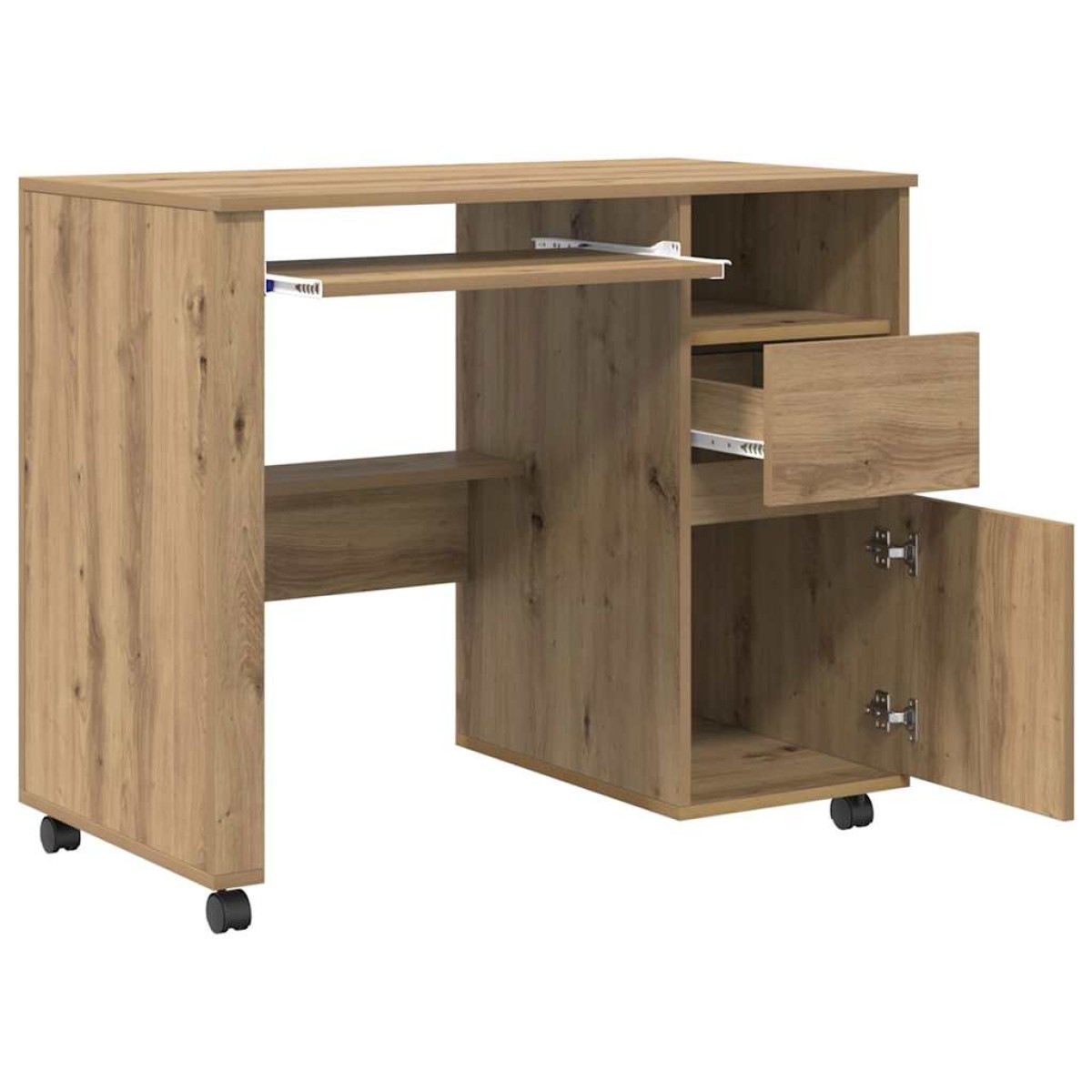 vidaXL Γραφείο με Ρόδες Artisan Oak Επεξεργασμένο Ξύλο