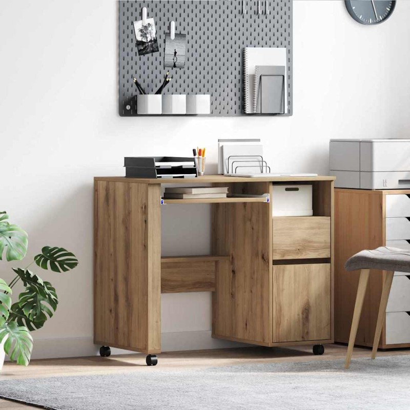 vidaXL Γραφείο με Ρόδες Artisan Oak Επεξεργασμένο Ξύλο