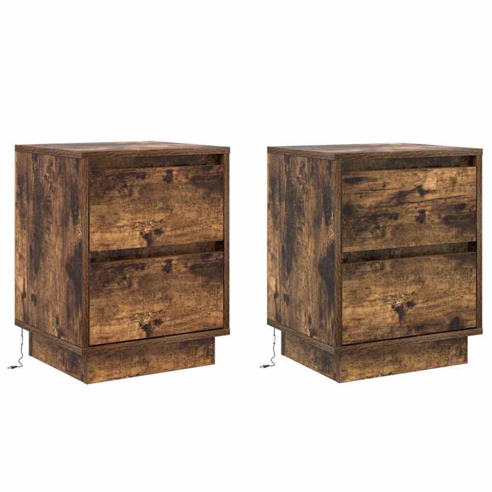 vidaXL Κομοδίνο 2 τμχ. Καπνιστό Δρύς 39 x 34,5 x 50 εκ.