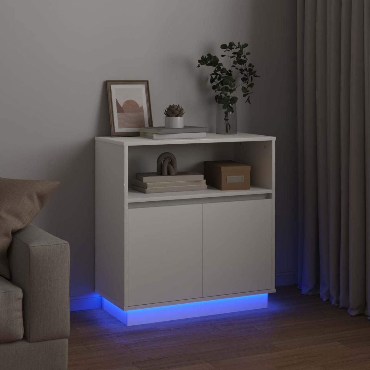 vidaXL Πλευρικό Τραπέζι LED Λευκό 71 x 34,5 x 75 εκ.
