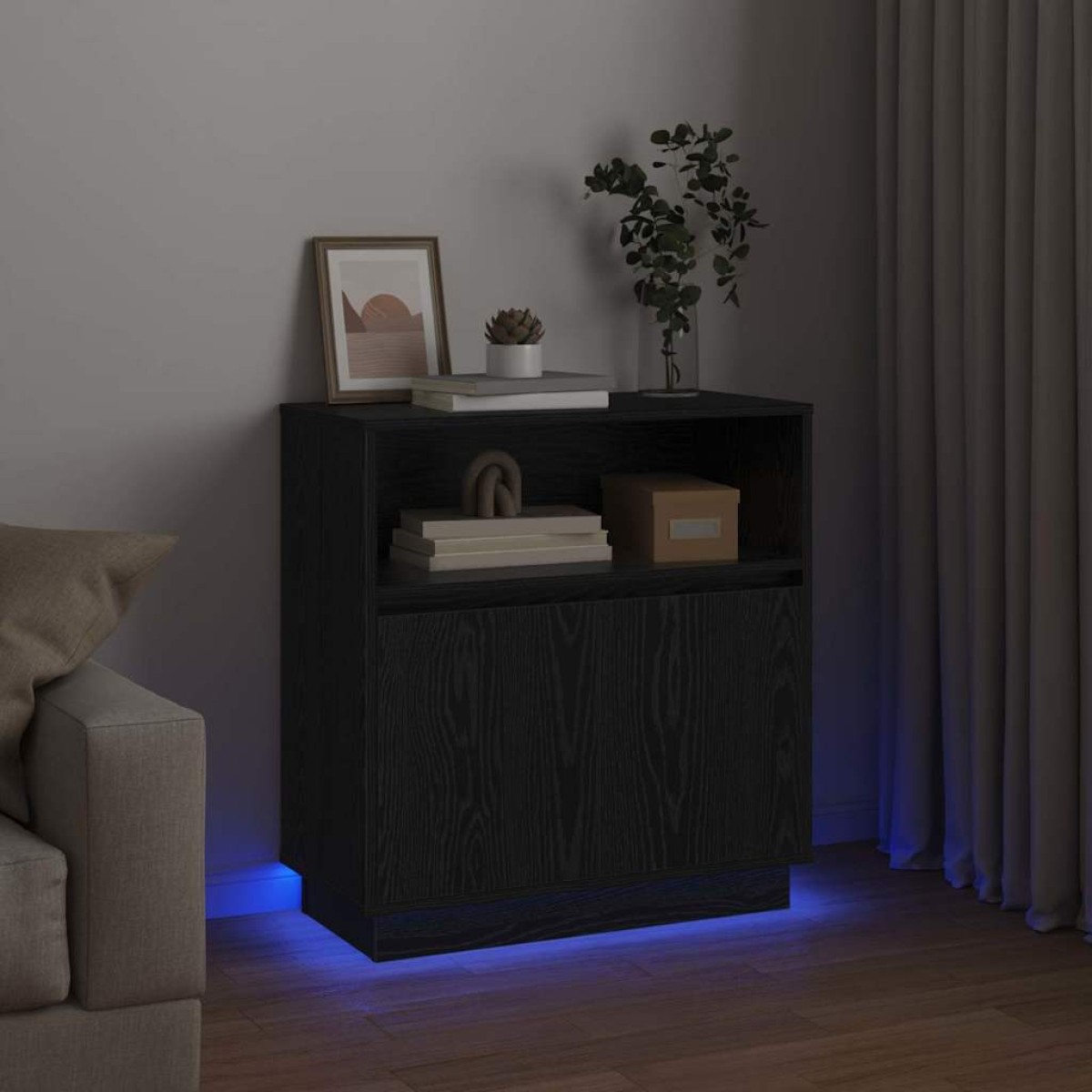 vidaXL Πλευρικό Τραπέζι LED Μαύρη Οξυά 71 x 34,5 x 75 εκ.