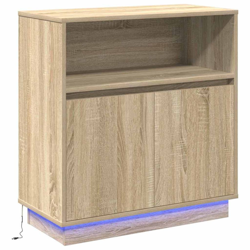 vidaXL Πλευρικό Τραπέζι LED Δρύς Sonoma 71 x 34,5 x 75 εκ.