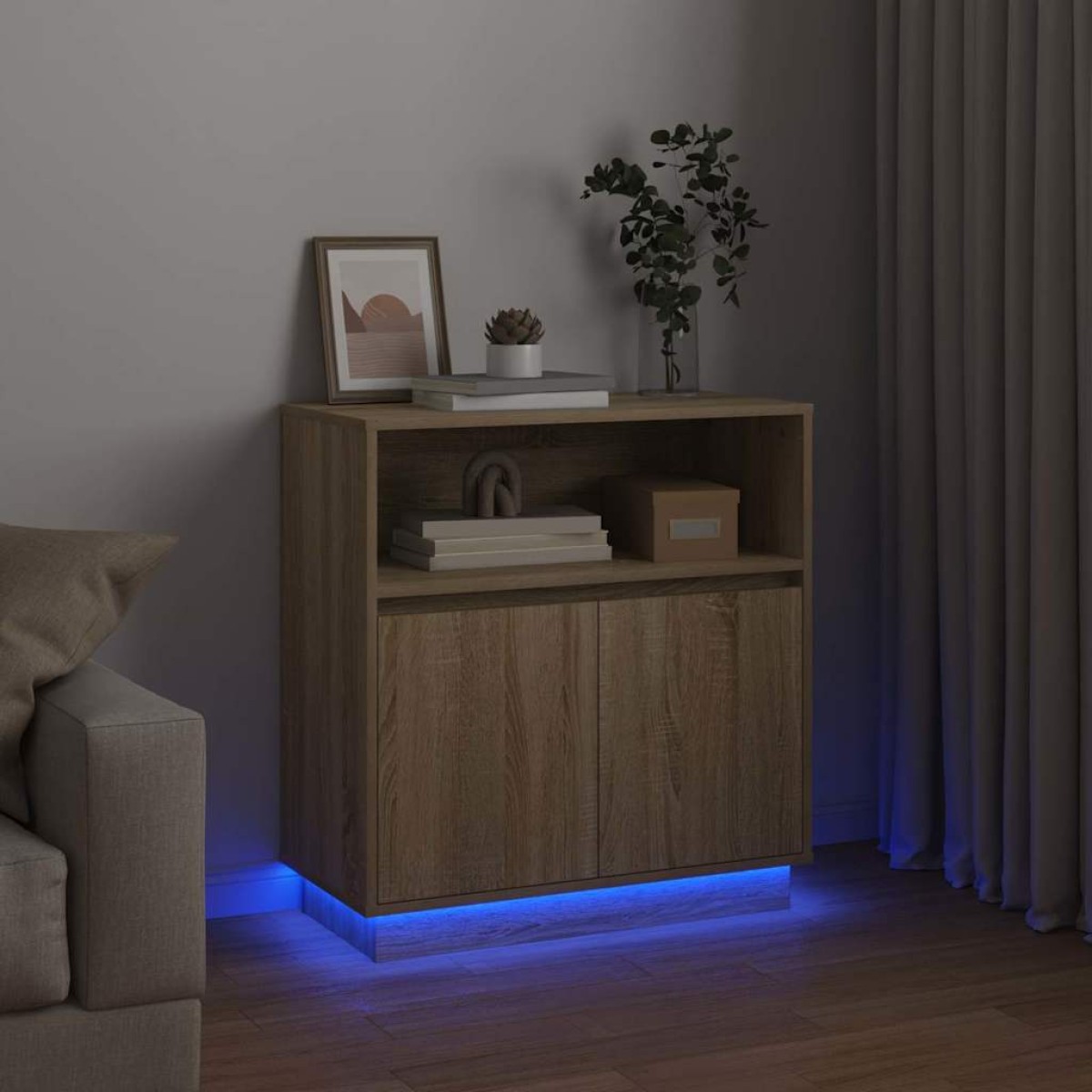 vidaXL Πλευρικό Τραπέζι LED Δρύς Sonoma 71 x 34,5 x 75 εκ.