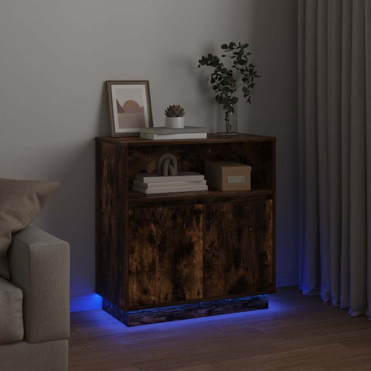 vidaXL Πλευρικό Τραπέζι LED Καπνιστό Δρύς 71 x 34,5 x 75 εκ.