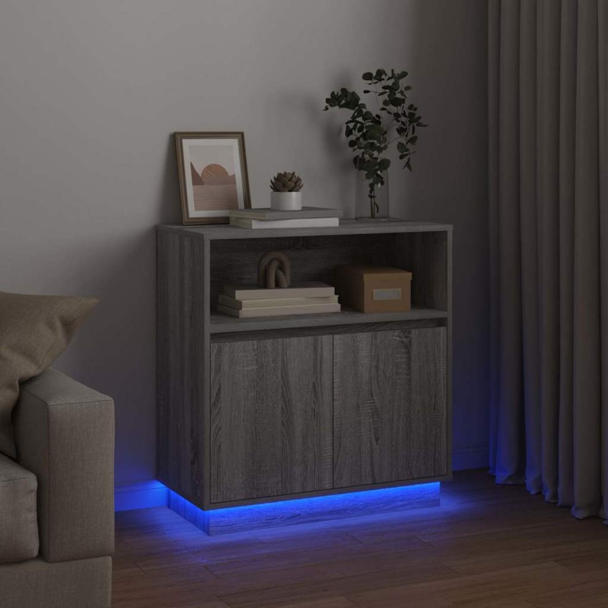 vidaXL Πλευρικό Τραπέζι LED Γκρίζο Σονομα 71 x 34,5 x 75 εκ.