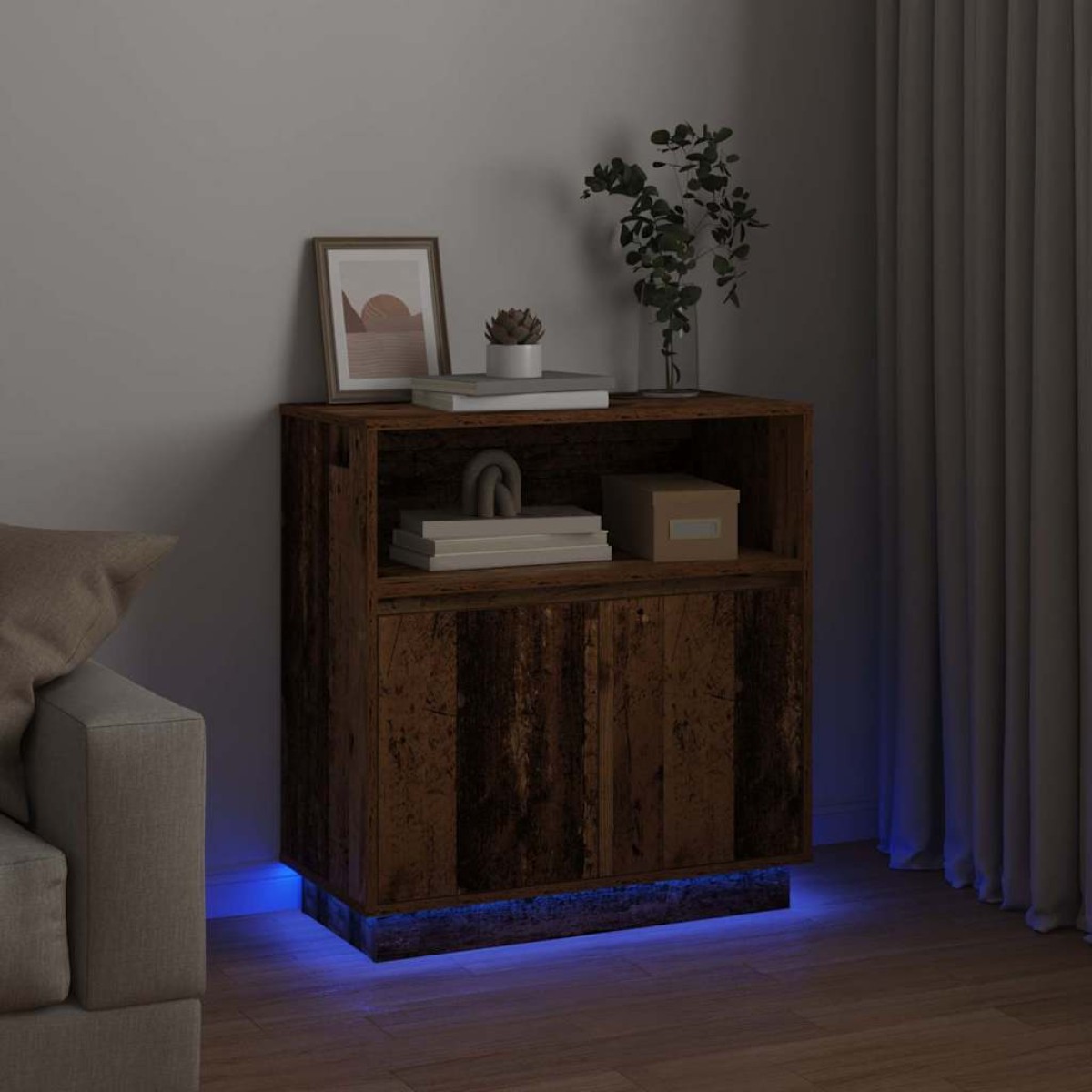 vidaXL Πλευρικό Τραπέζι LED Παλιό ξύλο 71 x 34,5 x 75 εκ.
