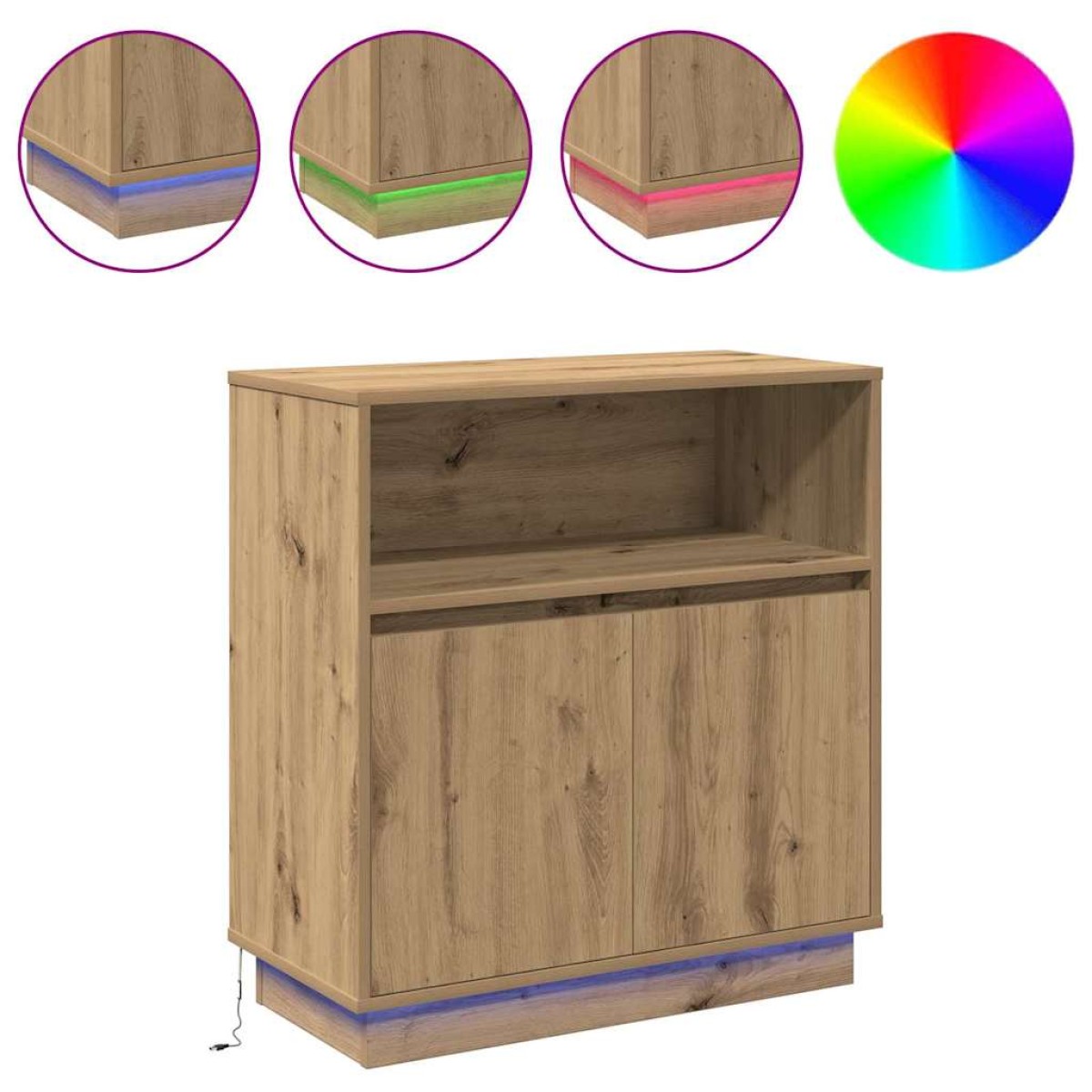 vidaXL Πλευρικό Τραπέζι LED Artisan Oak 71 x 34,5 x 75 εκ.