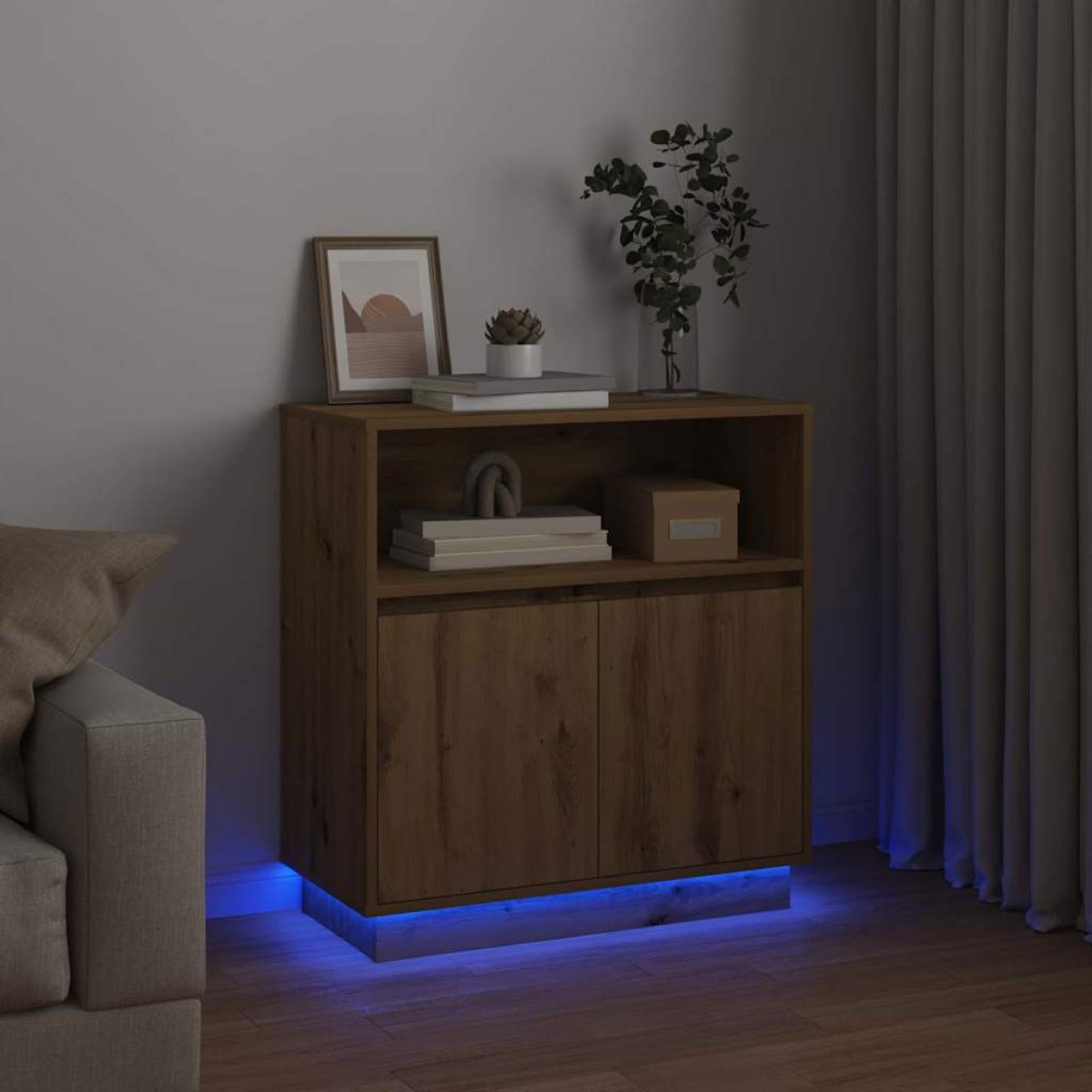 vidaXL Πλευρικό Τραπέζι LED Artisan Oak 71 x 34,5 x 75 εκ.