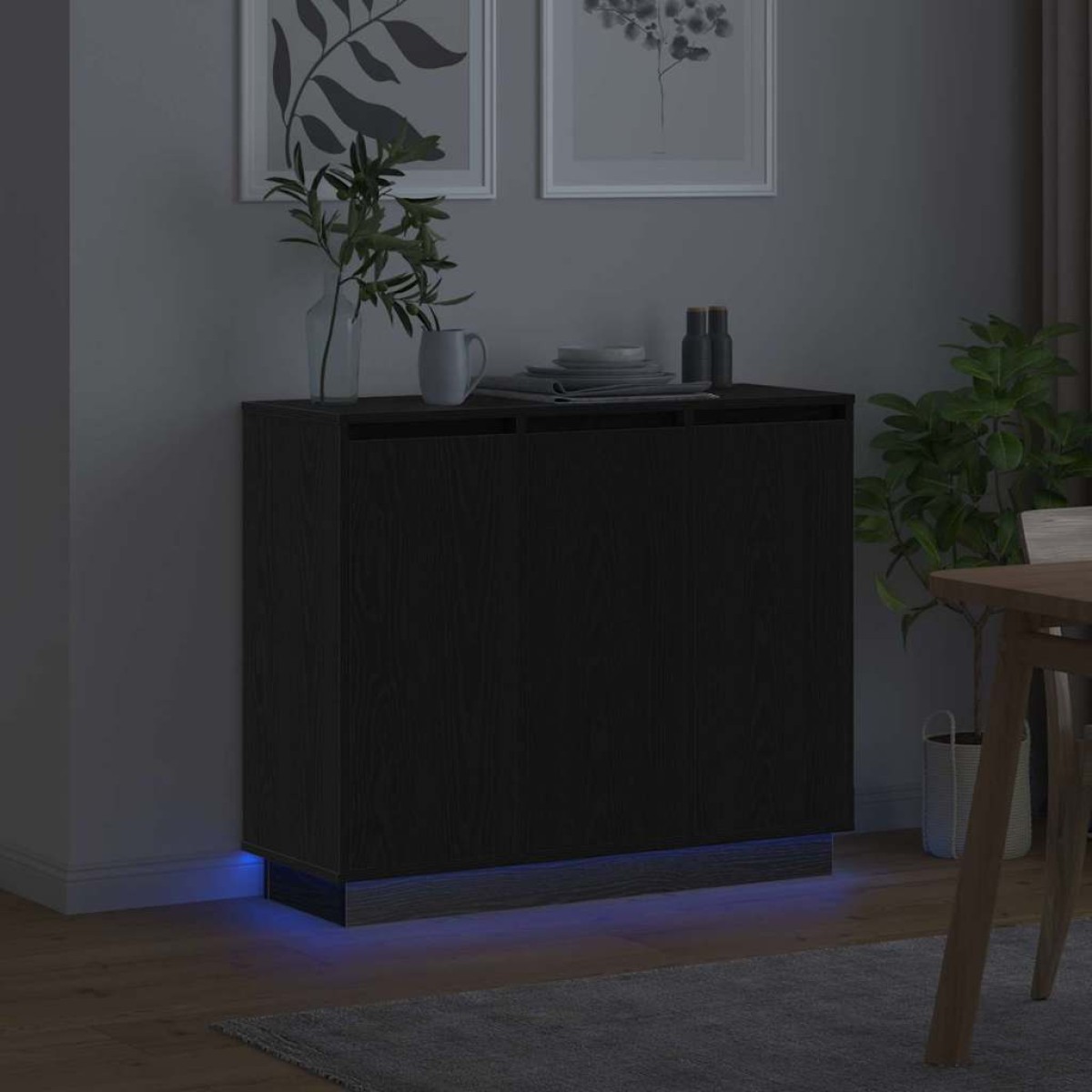vidaXL Πλευρικό Τραπέζι LED Μαύρη Οξυά 90 x 32 x 75 εκ.