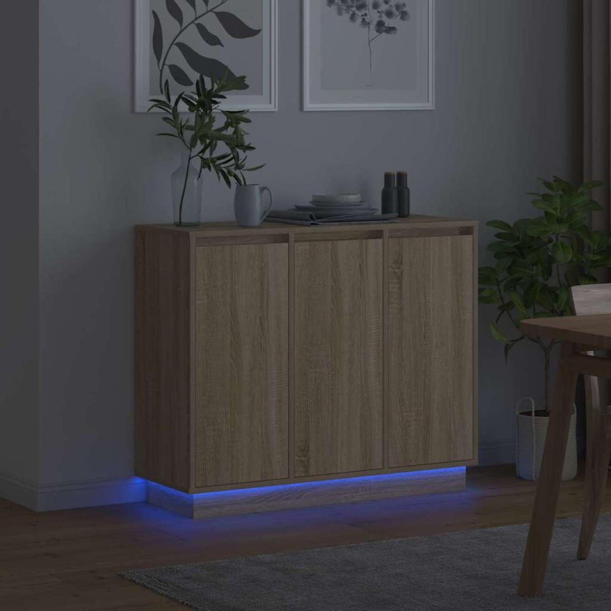 vidaXL Πλευρικό Τραπέζι LED Δρύς Sonoma 90 x 32 x 75 εκ.