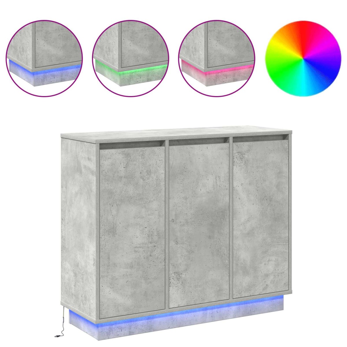 vidaXL Πλευρικό Τραπέζι LED Σκυρόδεμα Γκρι 90 x 32 x 75 εκ.