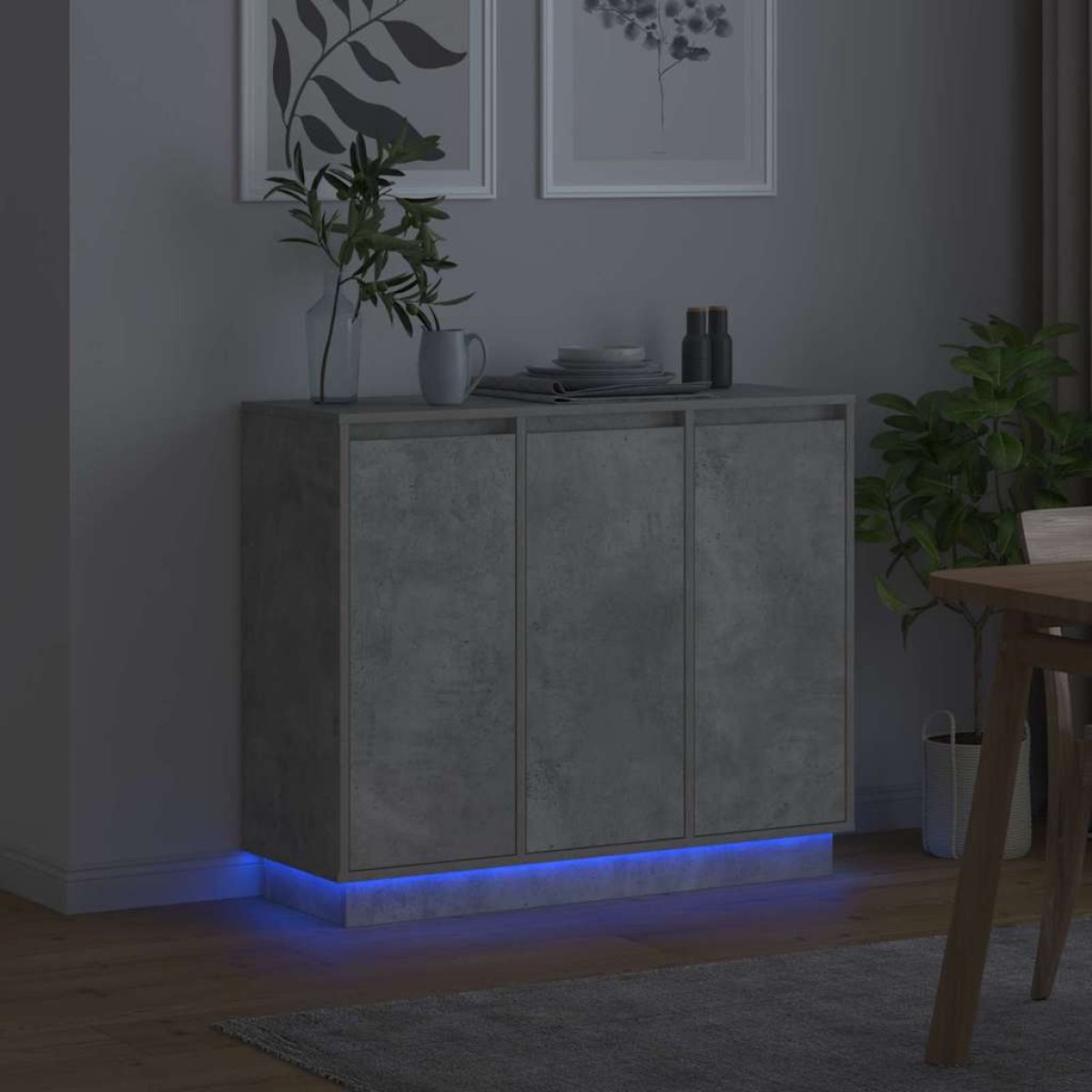 vidaXL Πλευρικό Τραπέζι LED Σκυρόδεμα Γκρι 90 x 32 x 75 εκ.