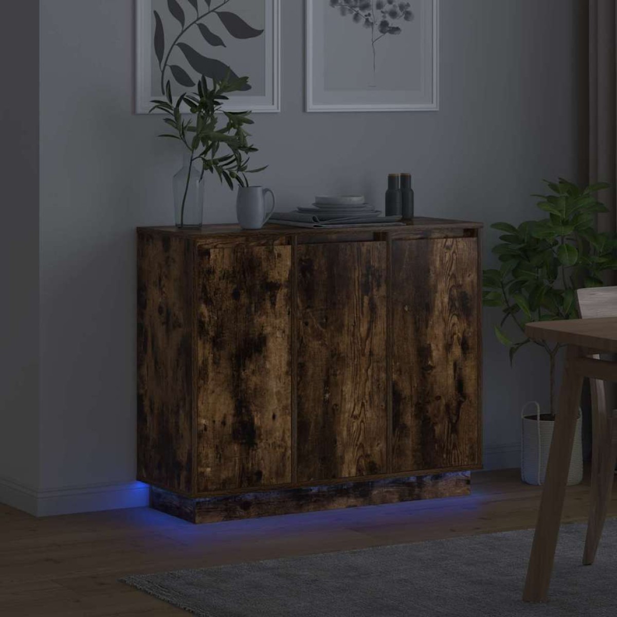 vidaXL Πλευρικό Τραπέζι LED Καπνιστό Δρύς 90 x 32 x 75 εκ.