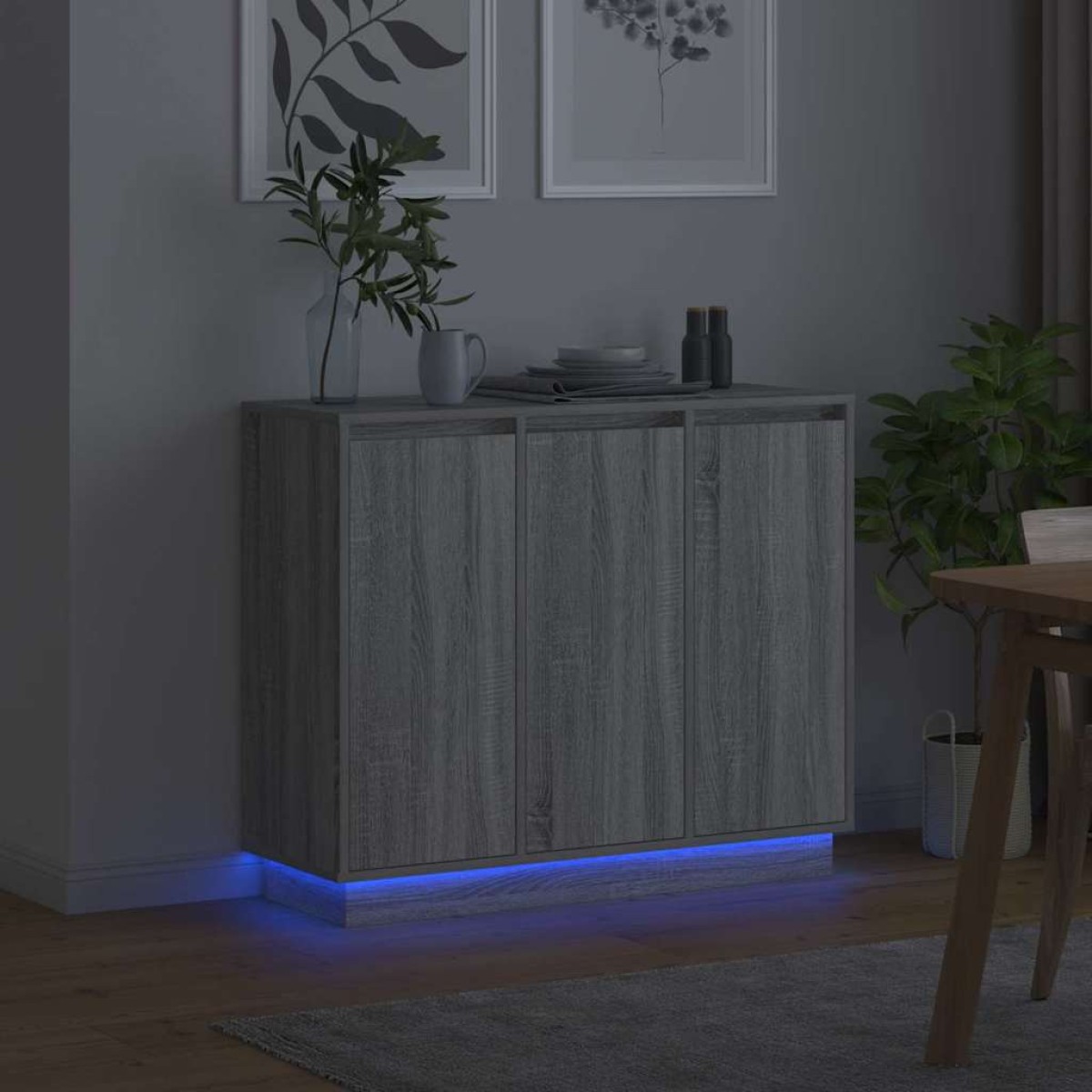 vidaXL Πλευρικό Τραπέζι LED Γκρίζο Σονομα 90 x 32 x 75 εκ.