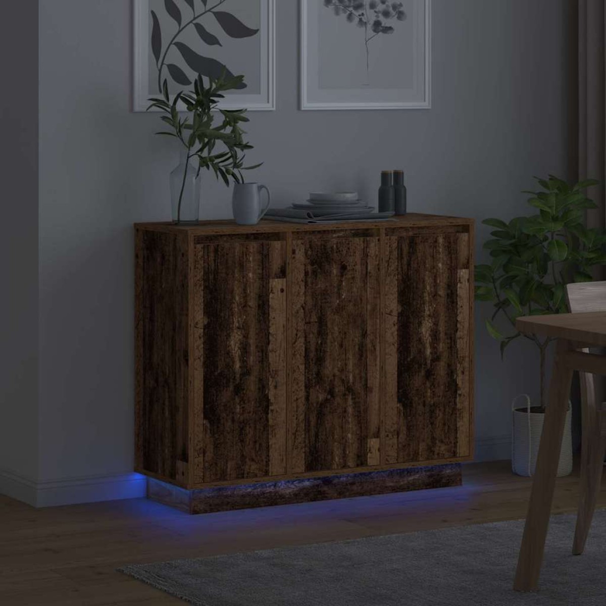 vidaXL Πλευρικό Τραπέζι LED Παλιό ξύλο 90 x 32 x 75 εκ.