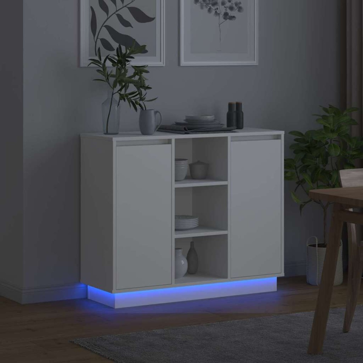 vidaXL Πλευρικό Τραπέζι LED Λευκό 90 x 32 x 75 εκ. Επεξεργασμένο Ξύλο