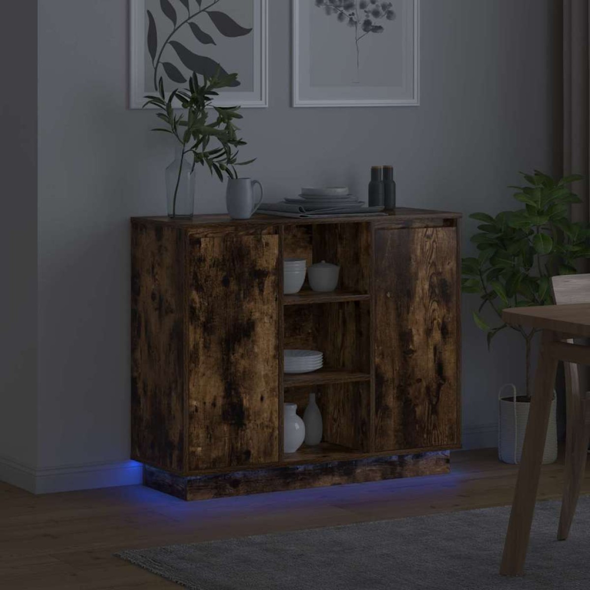 vidaXL Πλευρικό Τραπέζι LED Καπνιστό Δρύς 90 x 32 x 75 εκ.