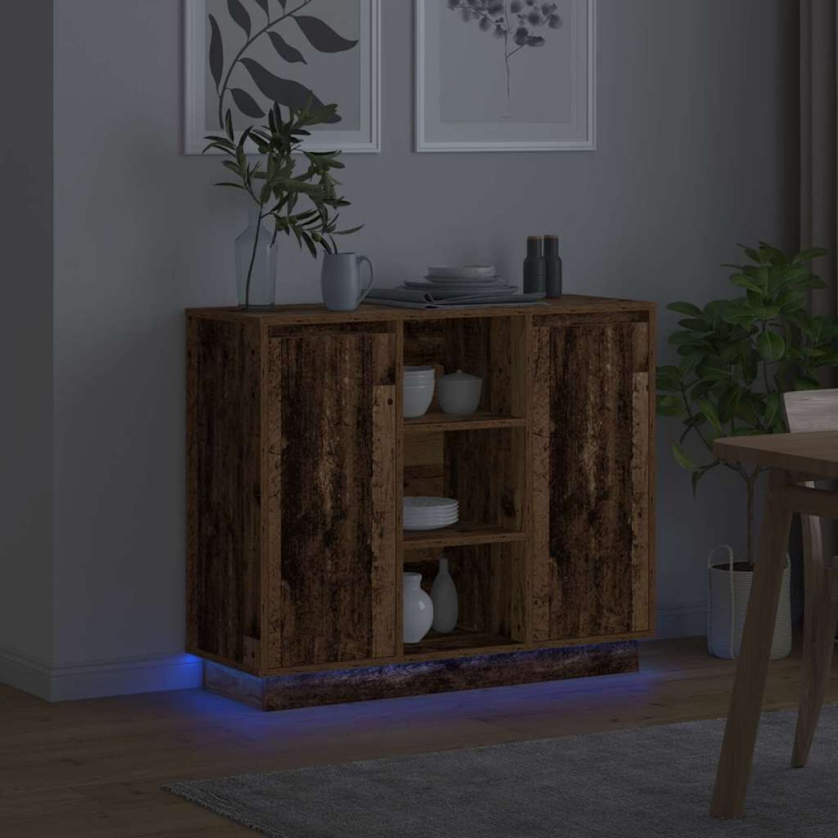 vidaXL Πλευρικό Τραπέζι LED Παλιό ξύλο 90 x 32 x 75 εκ.