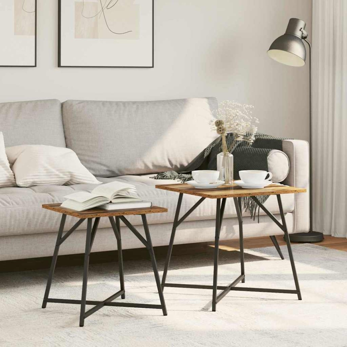 vidaXL Σετ βοηθητικά τραπεζάκια 2 τμχ. Παλιό ξύλο και μαύρο