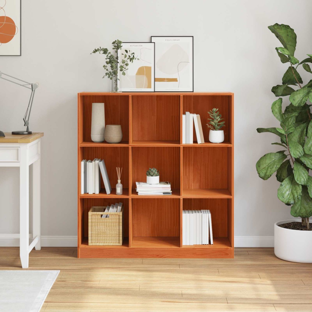 vidaXL Βιβλιοθήκη Κερωτό καφέ 104 x 33 x 110 εκ. Στερεά ξυλεία πεύκου