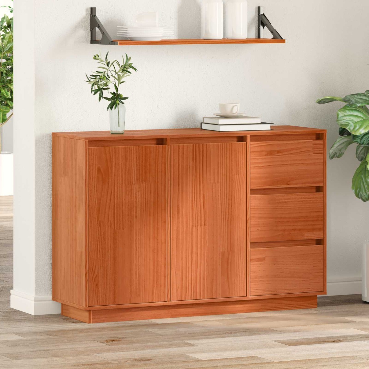 vidaXL Πλαϊνό γραφείο Καφέ δρυς 111 x 34 x 75 εκ. Στερεά ξυλεία πεύκου