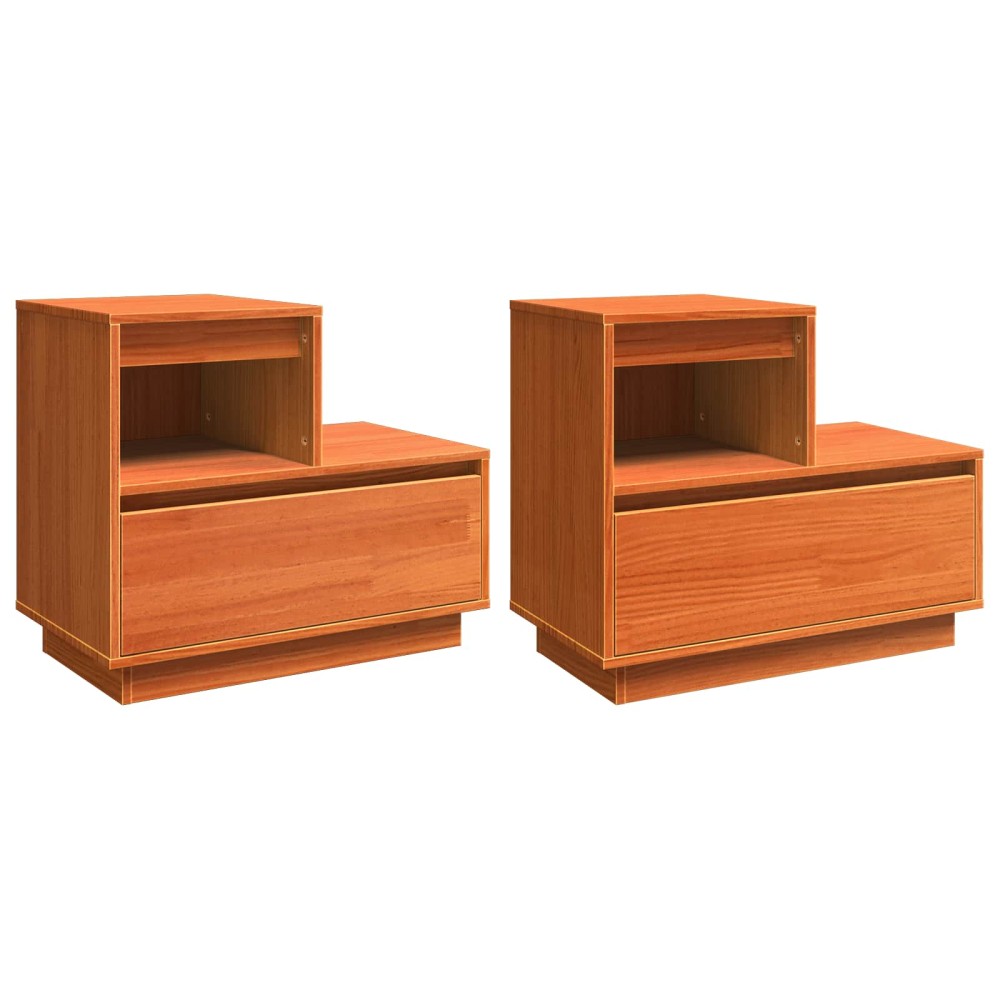 vidaXL Κομοδίνο 2 τμχ. Κερωτό καφέ 60 x 34 x 51 εκ. Επεξεργασμένο Ξύλο