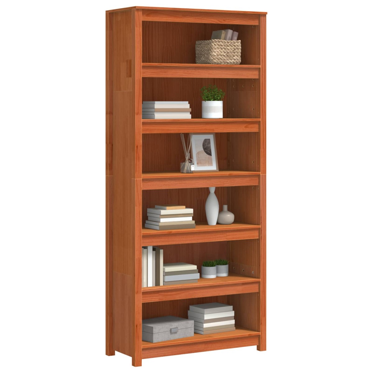 vidaXL Βιβλιοθήκη Κερωτό καφέ 80 x 35 x 183 εκ. Στερεά ξυλεία πεύκου
