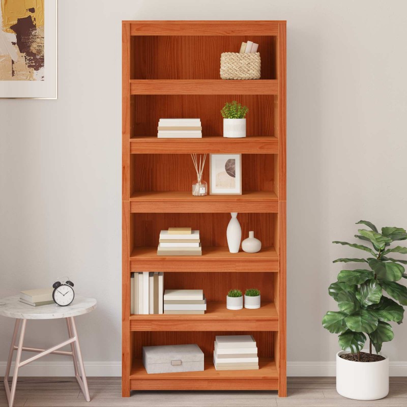vidaXL Βιβλιοθήκη Κερωτό καφέ 80 x 35 x 183 εκ. Στερεά ξυλεία πεύκου