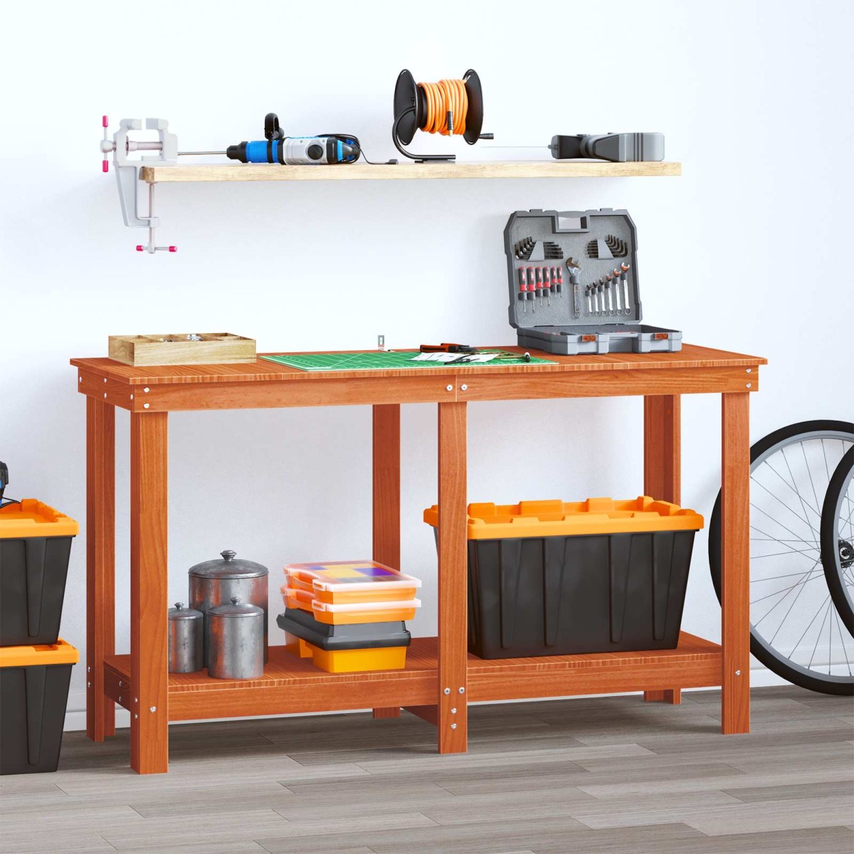 vidaXL Πάγκος εργασίας Κερωμένο Καφέ 140 x 50 x 80 cm Στερεό πεύκο