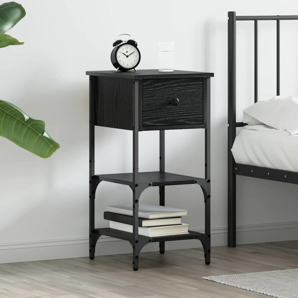 vidaXL Κομοδίνο με συρτάρι Μαύρη Οξυά 33.5 x 36 x 70 εκ