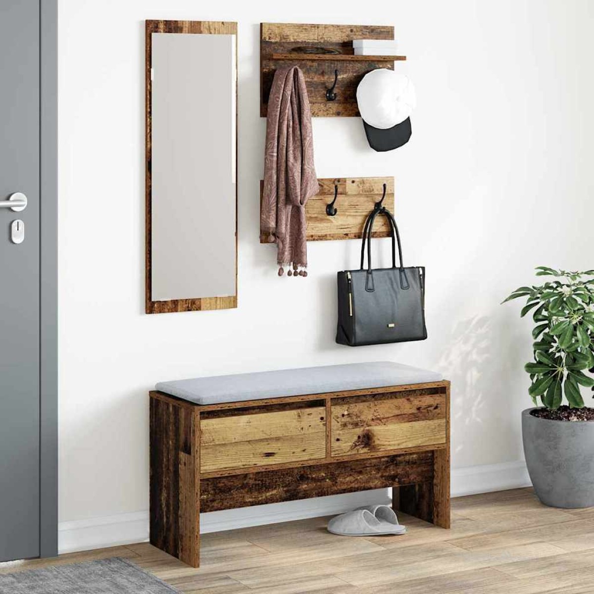 vidaXL Σετ επίπλων χωλ 4 τμχ. Παλιό ξύλο 90 x 31 x 46,5 εκ