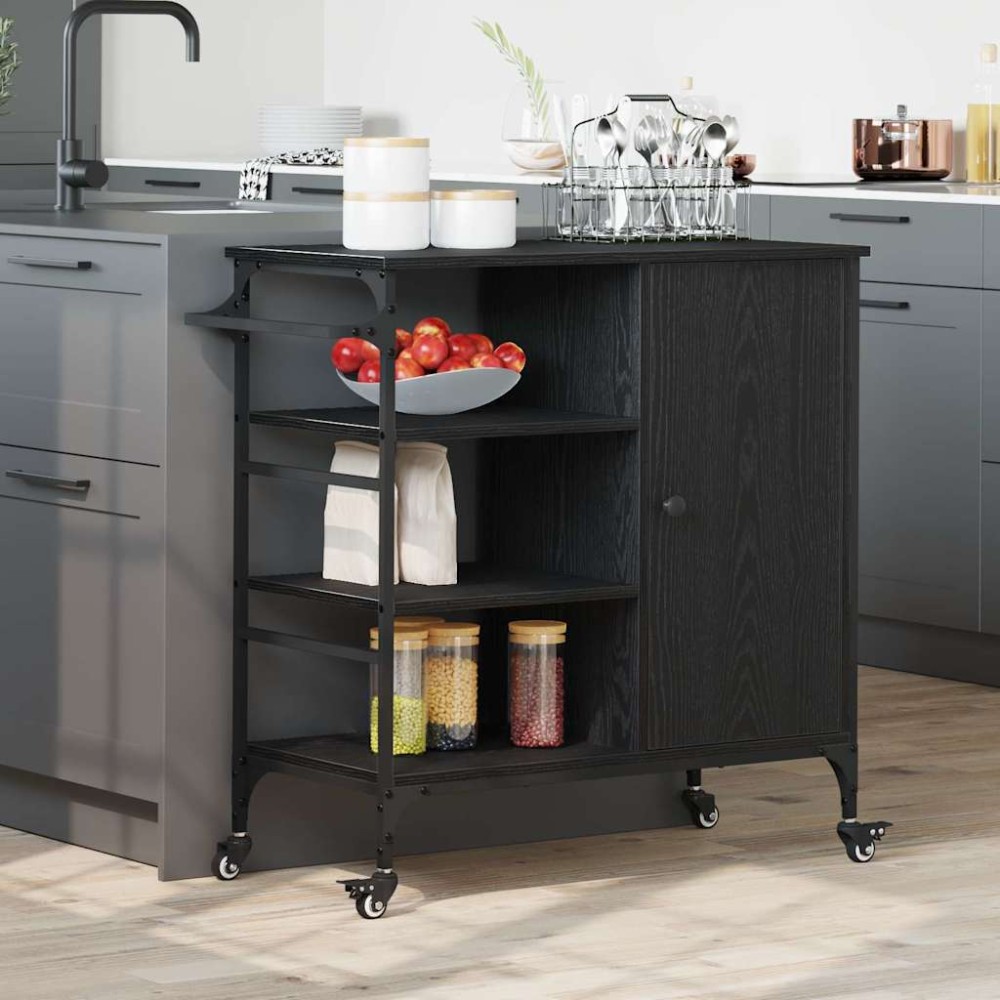 vidaXL Καρότσι Κουζίνας Μαύρη Οξυά 87.5 x 39 x 84.5 εκ