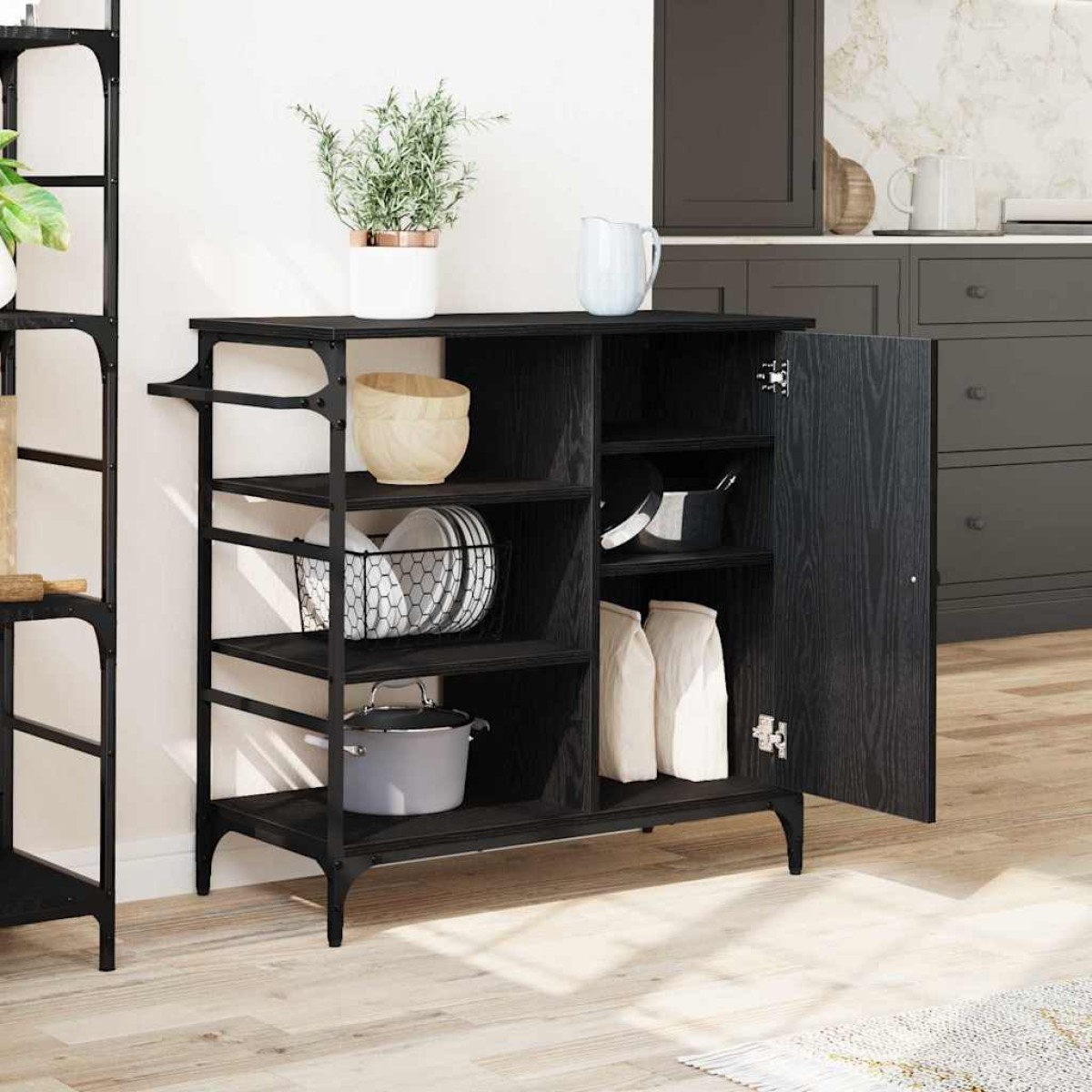 vidaXL Καρότσι Κουζίνας Μαύρη Οξυά 87.5 x 39 x 84.5 εκ