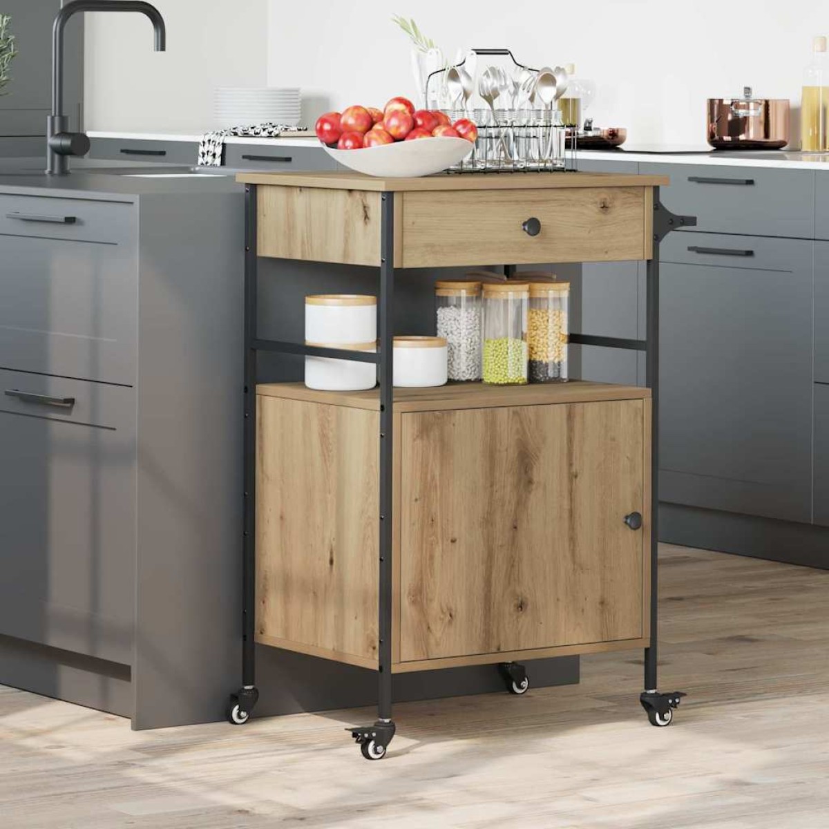 vidaXL Καρότσι Κουζίνας Artisan Oak 56 x 43 x 89,5 εκ