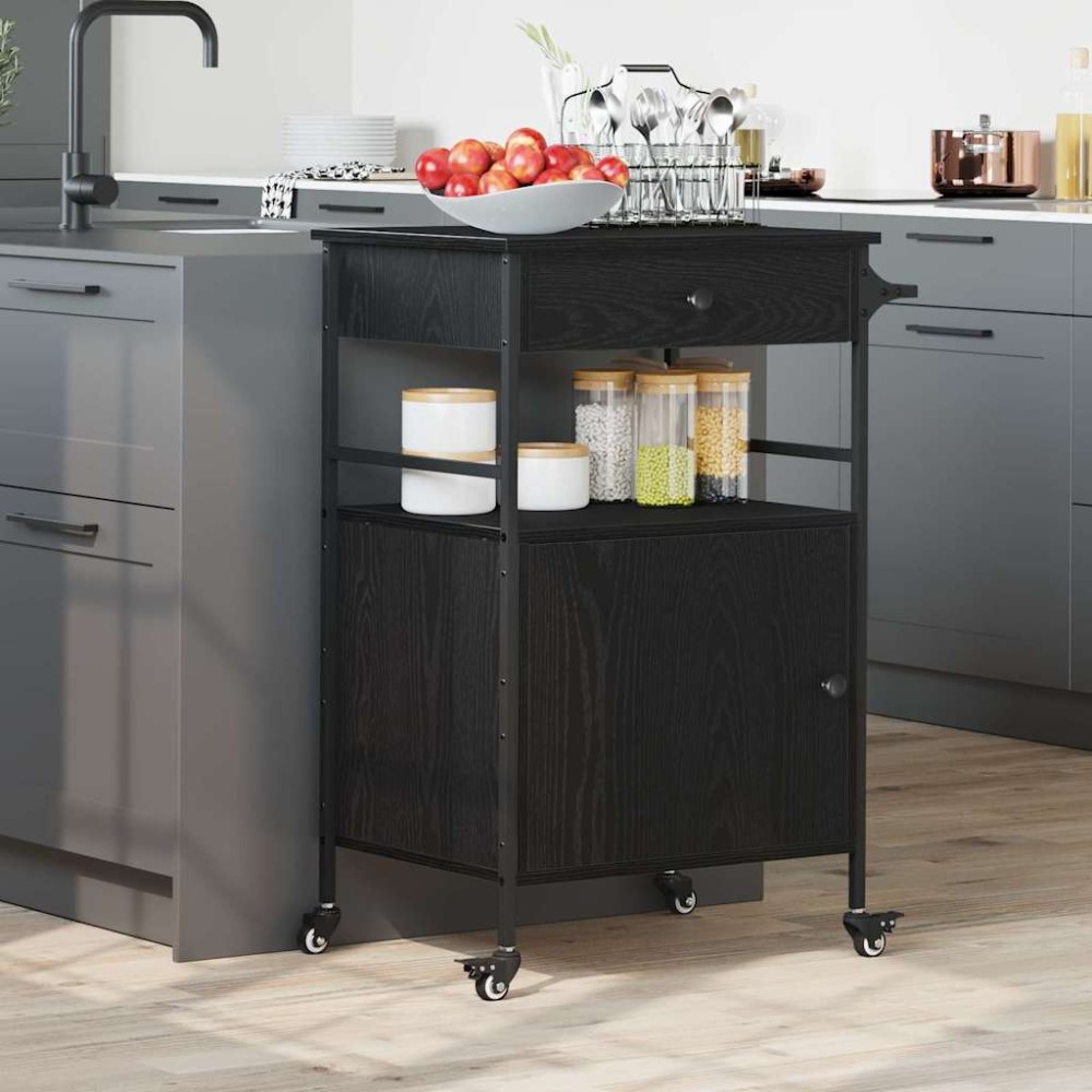 vidaXL Καρότσι Κουζίνας Μαύρη Οξυά 56 x 43 x 89,5 εκ