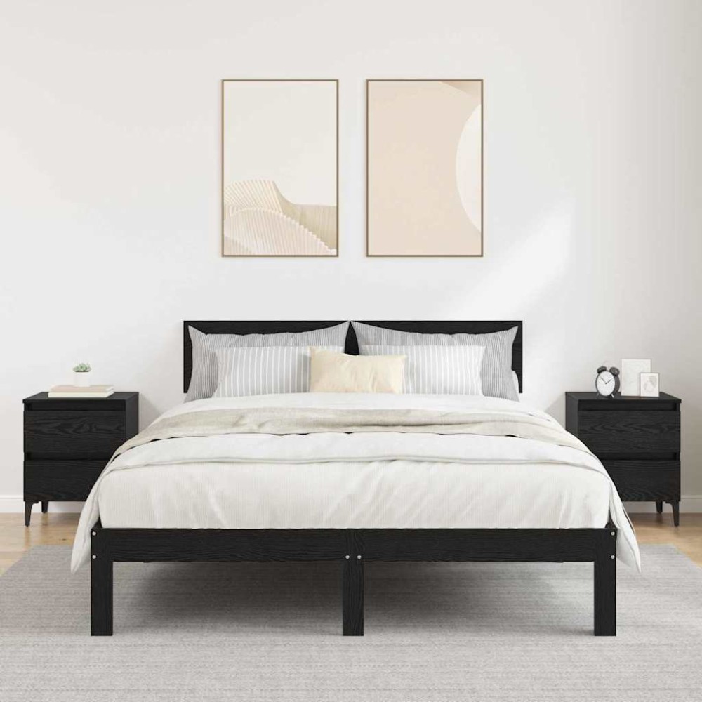 vidaXL Κομοδίνο 2 τμχ. Μαύρη Οξυά 40 x 35 x 50 εκ. Επεξεργασμένο Ξύλο